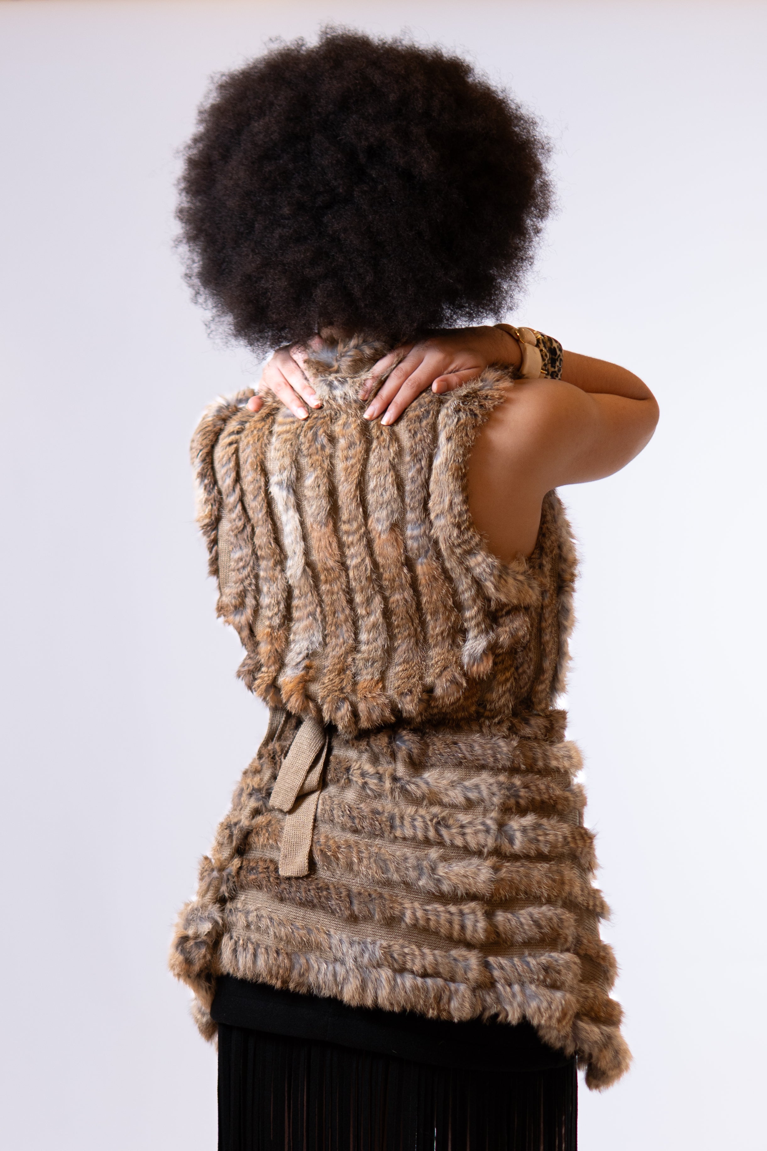 NALA Textured Fur Vest in Earth Brown