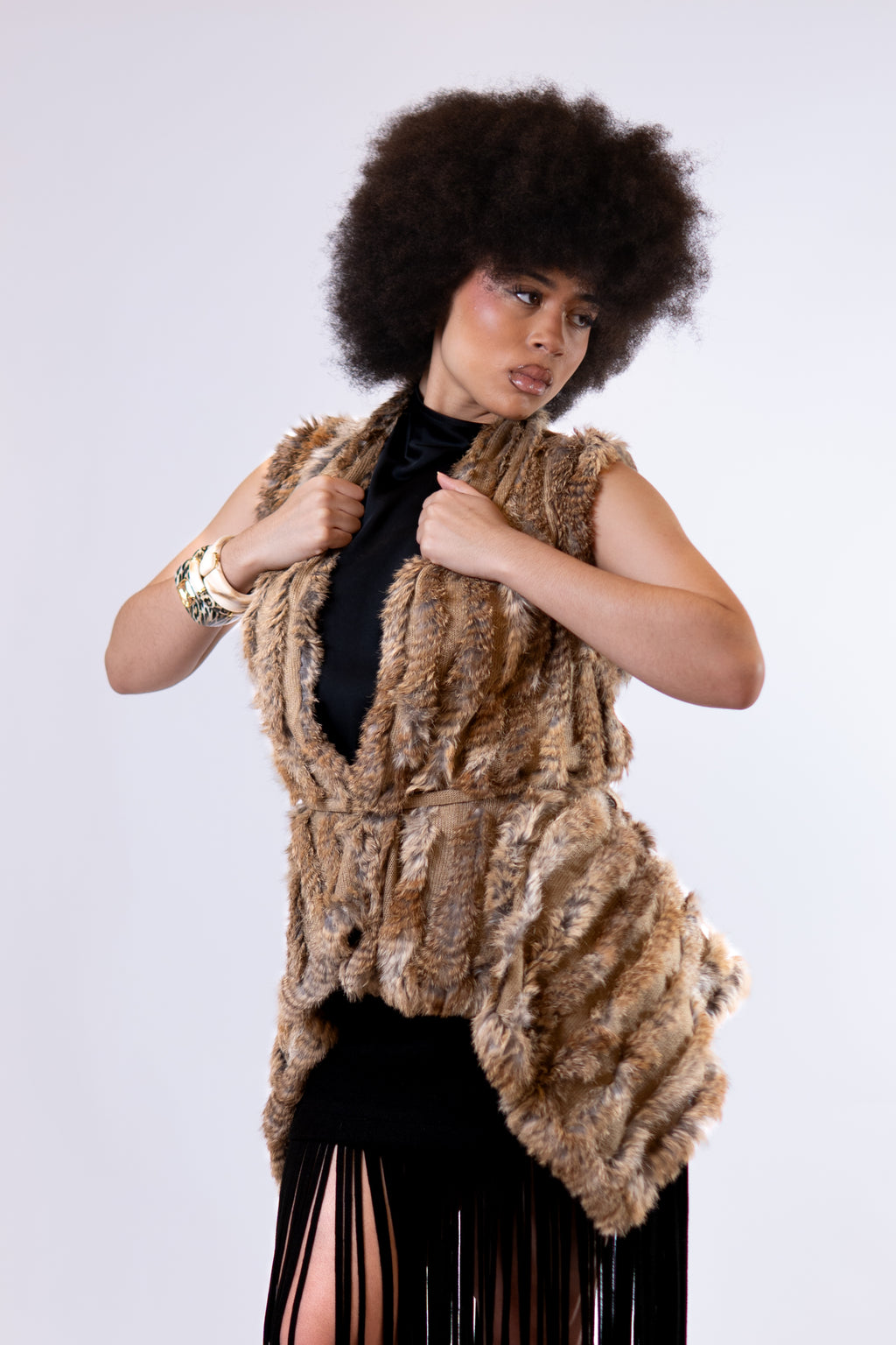 NALA Textured Fur Vest in Earth Brown